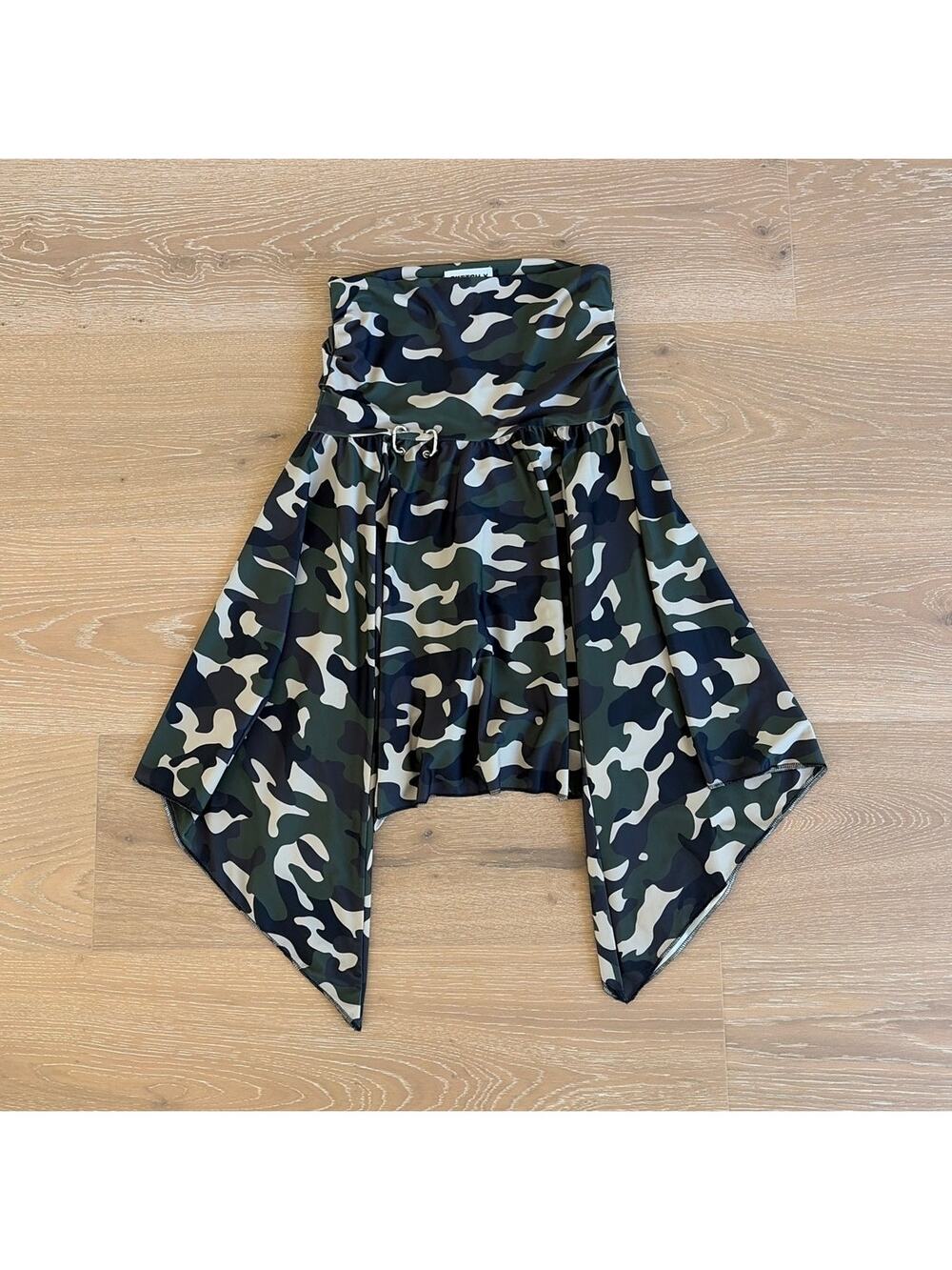 Sketch-Y Hi Low Midi Skirt Camo Size M Green Black